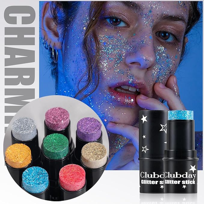 Body Glitter Stick, 4 PCS, Sparkling Holographic Mermaid Paint Sequins Shimmer Eyeshadow, Mermaid Holographic Glitter Gel, Waterproof Chunky Makeup Multiuse Glitter for Face Hair Nails, 036