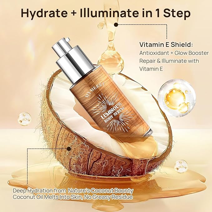 Body Shimmer Oil, Liquid Highlighter Bronzer Body Glitter Oil Long Lasting Moisturizing for Face Makeup Lotion Illuminate Serum Glow Shimmer Skin 50ml/1.7 Fl Oz（Shining White #03）