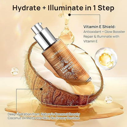Body Shimmer Oil, Liquid Highlighter Bronzer Body Glitter Oil Long Lasting Moisturizing for Face Makeup Lotion Illuminate Serum Glow Shimmer Skin 50ml/1.7 Fl Oz（Shining White #03）