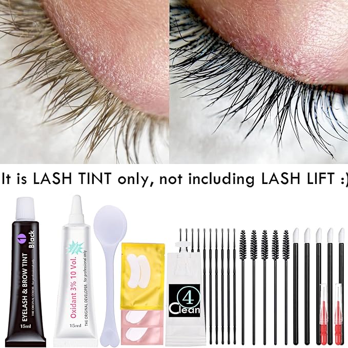 Black Lash T-i-n-t Kit, Keratin Black Eyelash D-y-e and Eyebrow T-i n t, 6 Week Voluminous Brow T-int, T-inting Look For Lash Perm/Lift/Lamination Treatment (Black)
