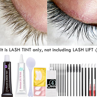 Black Lash T-i-n-t Kit, Keratin Black Eyelash D-y-e and Eyebrow T-i n t, 6 Week Voluminous Brow T-int, T-inting Look For Lash Perm/Lift/Lamination Treatment (Black)