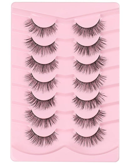Onlyall Natural Lashes Wispy Lashes Natural Look False Eyelashes Natural Flared Eyelashes False Eye Lashes Soft Fluffy Lashes 7 Pairs T11