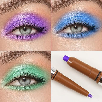 Glitter Eyeshadow Stick, Dual-Ended Eyeshadow Pencil Eyeliner, Eyeshadow Powder and Smooth Eye Liner, Waterproof Makeup Crayon, Long Lasting Eye Brightening Stick