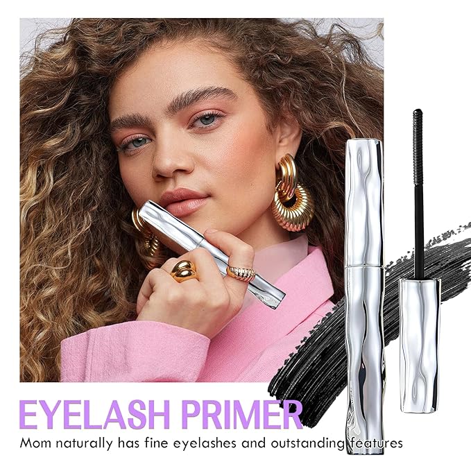 Steel Pipe Eyelash Primer,Tube Eyelash Primer Waterproof Long Curling Mascara Steel Tube Mascara Primer Natural Non-Smudged Threaded Long-Lasting Curling Mascara (Black, 2PCS)