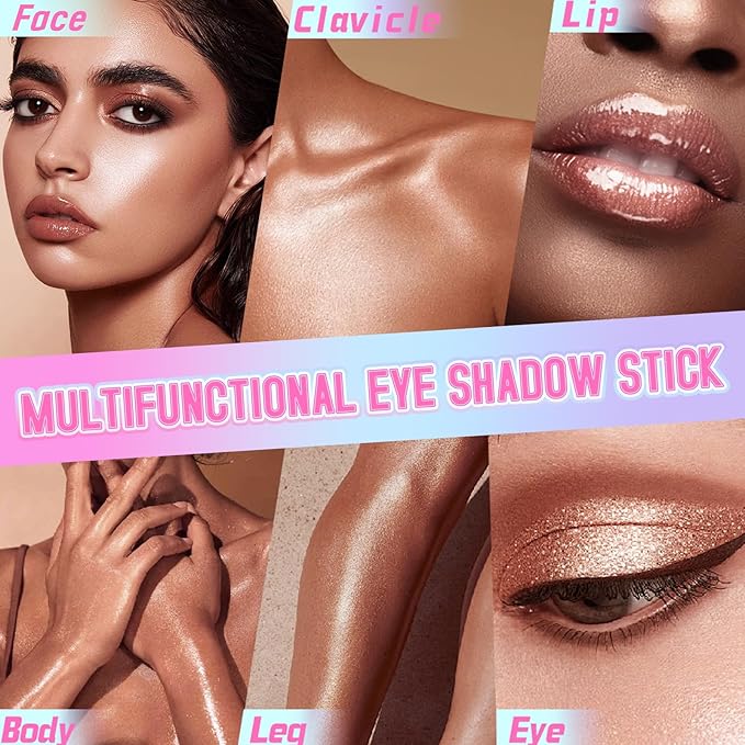 Crystal Jelly Glaze Eyeshadow Stick: Long Lasting Glitter Eye Shadow - Lightweight Highlighter Stick - Shimmering Skin Makeup for Eye, Body, Lip and Leg (04 Golden Girl)