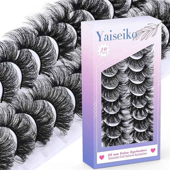 25 mm Lashes Long Dramatic Lashes Wispy D Curl 25mm Lashes Full Volume False Strip Lashes Thick Fluffy Long Fake Mink Eyelashes（2 Styles）