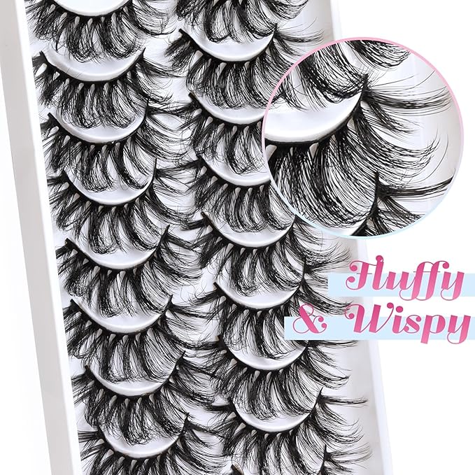 Lashes Faux Mink Eyelashes Fluffy Wispy False Lashes Criss-cross 10 Pairs Pack Fake Eyelashes for Women (6D23)