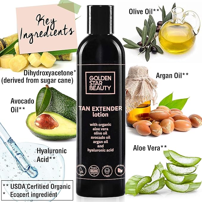 Self Tanner Oil & Tan Extender Lotion with Hyaluronic Acid and Organic Oils - Create and Extend Beautiful Sunless Tan