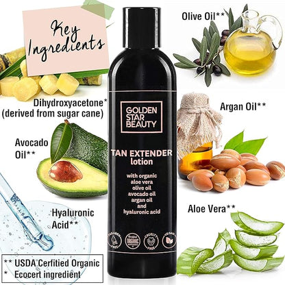 Self Tanner Oil & Tan Extender Lotion with Hyaluronic Acid and Organic Oils - Create and Extend Beautiful Sunless Tan