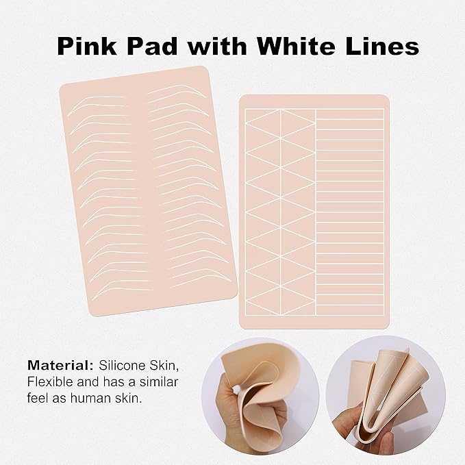 2PCS Doulbe Sides Silicone Practice Skin 1.5mm Thickness Permanent Makeup Tattoo Practice Pad for Eyebrow/Lip Practice (White Pad+Silver Line)