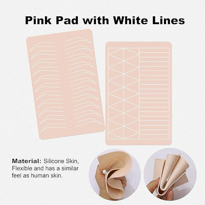 2PCS Doulbe Sides Silicone Practice Skin 1.5mm Thickness Permanent Makeup Tattoo Practice Pad for Eyebrow/Lip Practice (White Pad+Silver Line)