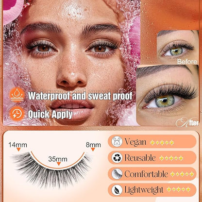 Self Adhesive Eyelashes Short 8-14mm Natural Self Adhesive Lashes No Glue Needed Invisible Band Reusable Press On Lashes without Eyeliner Cat Eye Pre Glued Mink Lashes 5 Pairs False Lashes by YDAGKH