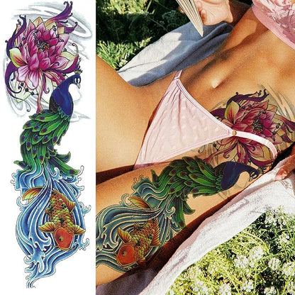 20 Sheets Sexy Rose Flower Full Arm Temporary Tattoos For Women Thigh, Lion Wolf Owl Fox Nun Girl Fake Tattoo Sleeve For Adults, Watercolor Floral Blossom Peacock Halloween Sleeve Tattoo Stickers