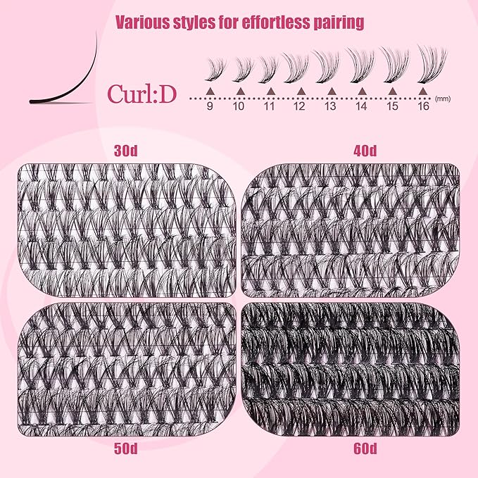 Lash Clusters - Lash Clusters with Bottom Lashes Lash Clusters Lash Extension Kit 30D40D50D60D Fluffy Wispy EyeLash Clusters D Curl No Adhesives Included