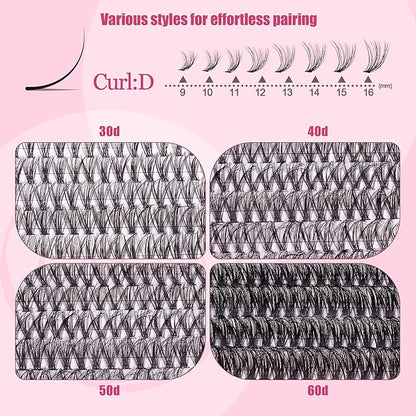 Lash Clusters - Lash Clusters with Bottom Lashes Lash Clusters Lash Extension Kit 30D40D50D60D Fluffy Wispy EyeLash Clusters D Curl No Adhesives Included