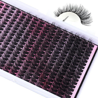 FANXITON DIY Lash Extension Kit Full Lash Clusters 288 pcs Thick Lash Clusters Kit D 10-18 mm Cluster Eyelash Extension Kit with Lash Bond and Seal Lash Tweezers Individual Lashes For Beginners