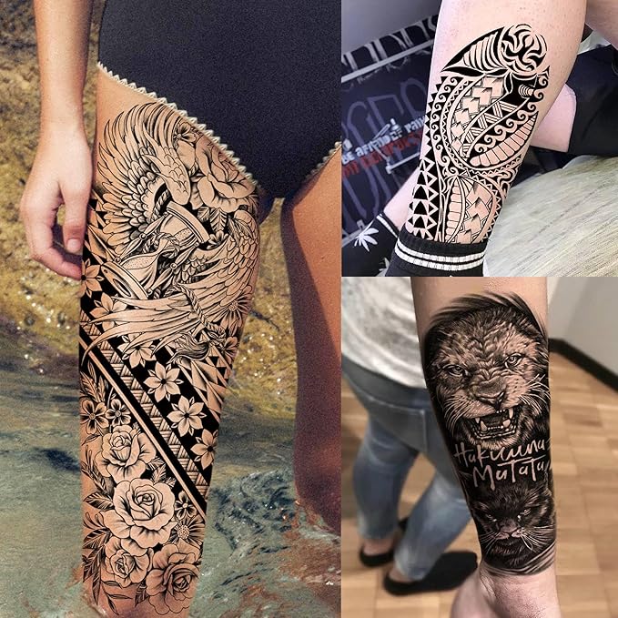 20 Sheets Sexy Phoenix Full Arm Temporary Tattoos For Men Adults, Wolf Skull King Dove Peace Rose Flower Fake Tattoo Sleeve For Women, 3D Black Maori Cross Wolf Halloween Sleeve Tattoo Stickers Coyote