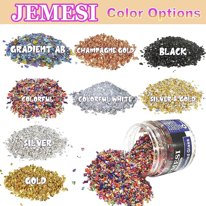 Black Broken Crushed Glass Glitter, 100g/3.5 Oz Irregular Small Chunky Chips High Luster Craft Sequins Gravel for DIY