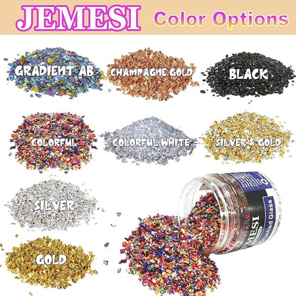 Black Broken Crushed Glass Glitter, 100g/3.5 Oz Irregular Small Chunky Chips High Luster Craft Sequins Gravel for DIY