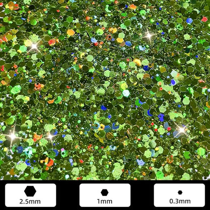 GlimmerLife Green Chunky Glitter 150G/5.29OZ, Craft Glitter for Resin, Nail, Face, Body, Holographic Chunky Glitter, Glitter Sequin Flake Bulk, St. Patrick's Day Decorations, Epoxy Tumblers