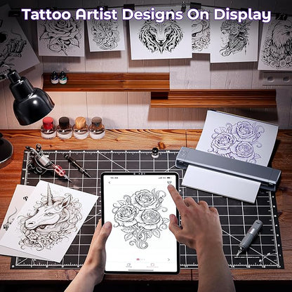 Wireless Tattoo Transfer Machine - Thermal Stencil Printer for Temporary & Specialty Tattoos, Compatible with Tablet PC & Phone - Silver