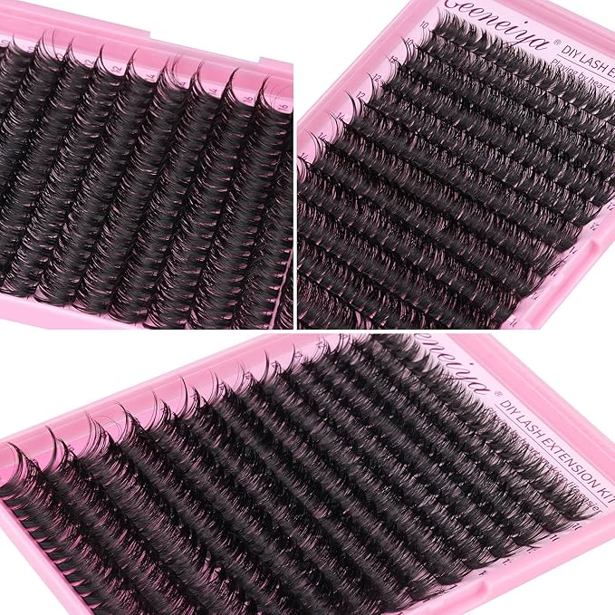 Geeneiya Full Lash Extension Kit 10-18MM Volume Eyelash Extension Kit D Curl Cluster Lashes Individual Eyelashes Kit with Waterproof Lash Bond and Seal, Lash Tweezers (10-18MM, 280Pcs, 70P)