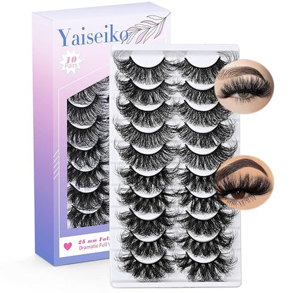 25 mm Lashes Long Dramatic Lashes Wispy D Curl 25mm Lashes Full Volume False Strip Lashes Thick Fluffy Long Fake Mink Eyelashes（2 Styles）