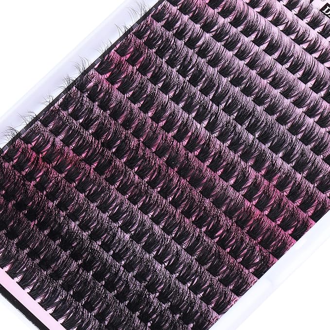 FANXITON DIY Lash Extension Kit Full Lash Clusters 288 pcs Thick Lash Clusters Kit D 10-18 mm Cluster Eyelash Extension Kit with Lash Bond and Seal Lash Tweezers Individual Lashes For Beginners