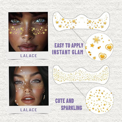 Glitter Freckles Face Tattoo - Gold Face Glitter Makeup Speckles - Face Glitter Speckles Patches - Waterproof Sparkle Freckles for Women - Face Gems and Pearls for Makeup - 12 Count (Gold)