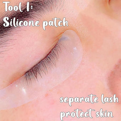 Eyelash Lift Shields Lash Lifting Pad No Glue Mix Glueless Lami Lamination Roller Upper & Lower Perm Pads for All Eyes Curling Like L Curl Extensions with Y Brush Ribbon Cover Silicone Eye Patch Tool