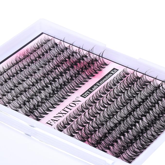 DIY Lash Extension Kit Natural Lash Clusters 30D+40D Mix 9-16 mm D lndividual Lashes Lash Remover 280 pcs Wispy Eyelash Extension Kit with Lash Bond and Seal and Lash Tweezers by FANXITON