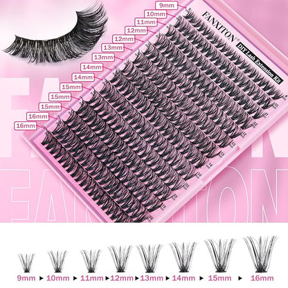 FANXITON DIY Lash Extension Kit 40D D Individual Lashes Lash Clusters Kit Cluster Lashes Lash Bond and Seal and Lash Tweezers for Lash Clusters Kit DIY at Home