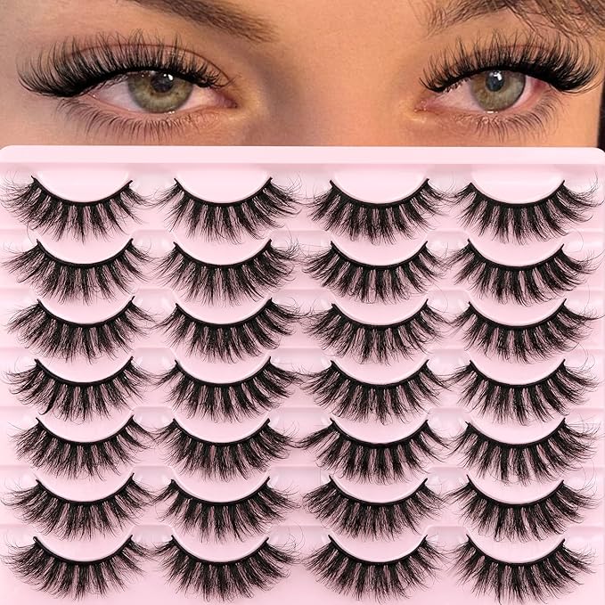 Natural False Eyelashes Wispy Mink Lashes 16mm Cat Eye Lashes Natural Look Eye lash Like Extensions 5D Volume Strip Fake Eyelashes Pack by TNFVLONEINS