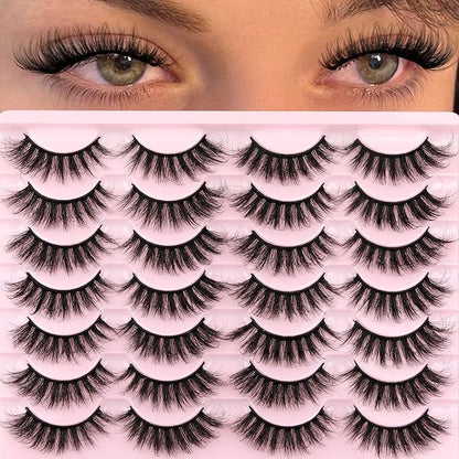 Natural False Eyelashes Wispy Mink Lashes 16mm Cat Eye Lashes Natural Look Eye lash Like Extensions 5D Volume Strip Fake Eyelashes Pack by TNFVLONEINS