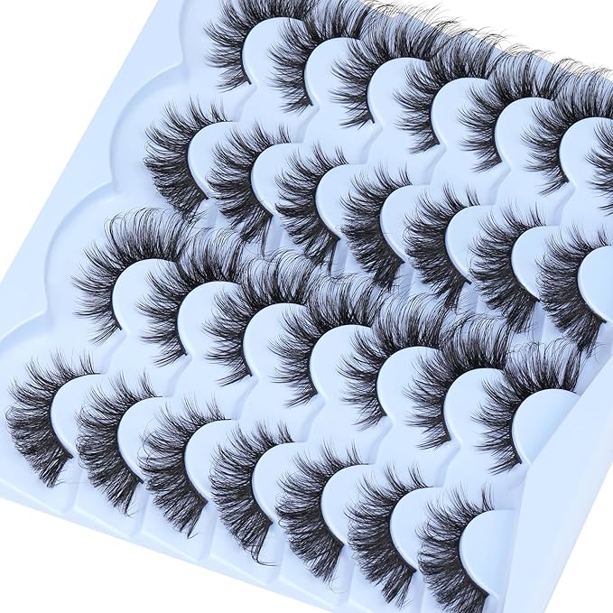 Manga Lashes Wispy False Eyelashes Cat Eye Lashes Natural Look 14 Pairs Fox Eye Mink Lashes 5D Volume Fake Eyelashes Pack by TNFVLONEINS