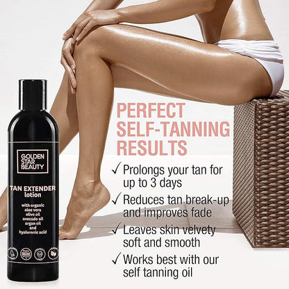 Self Tanner Oil & Tan Extender Lotion with Hyaluronic Acid and Organic Oils - Create and Extend Beautiful Sunless Tan