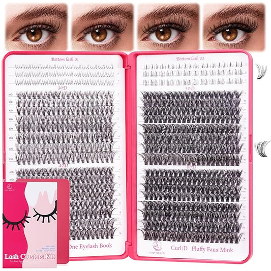 Lash Clusters - Lash Clusters with Bottom Lashes Lash Clusters Lash Extension Kit 30D40D50D60D Fluffy Wispy EyeLash Clusters D Curl No Adhesives Included