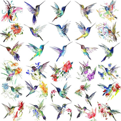 15 Sheets FANRUI 3D Watercolor Hummingbird Temporary Tattoos For Women Girl Small Multicolor Hummer Birds Tattoo Temporary Colorful Flower Fake Face Tatoo Kids Tiny Hands Waterproof Tatto Adult Tato