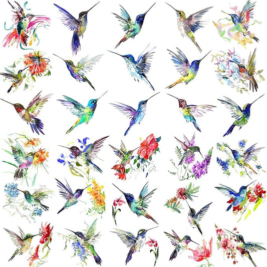 15 Sheets FANRUI 3D Watercolor Hummingbird Temporary Tattoos For Women Girl Small Multicolor Hummer Birds Tattoo Temporary Colorful Flower Fake Face Tatoo Kids Tiny Hands Waterproof Tatto Adult Tato