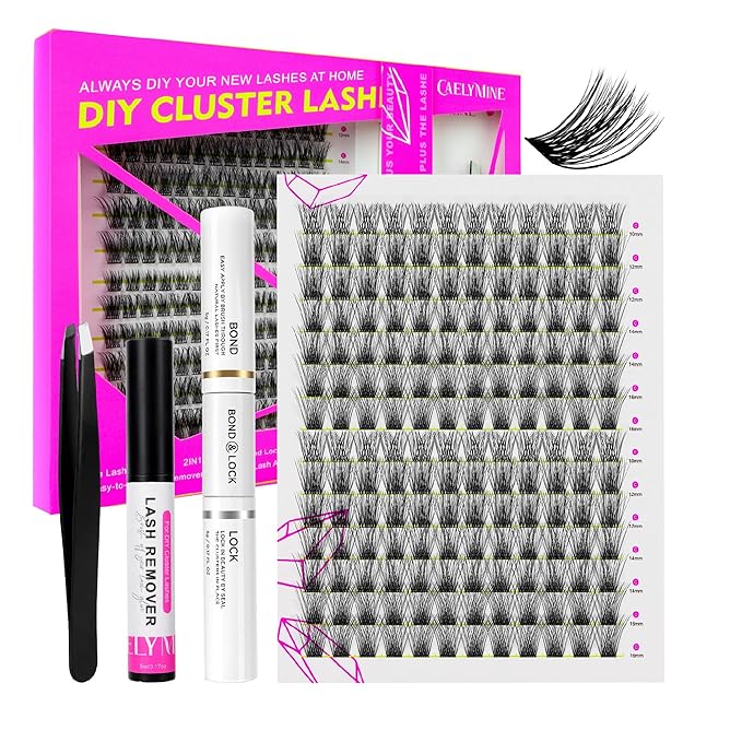 Lash Cluster Kit DIY Lash Extension Kit with 168pcs D Curl Cluster Lashes Super Soft Lashes Natural Look, Lash Bond and Seal, Lash Remover, Applicator, 10-16mm C03