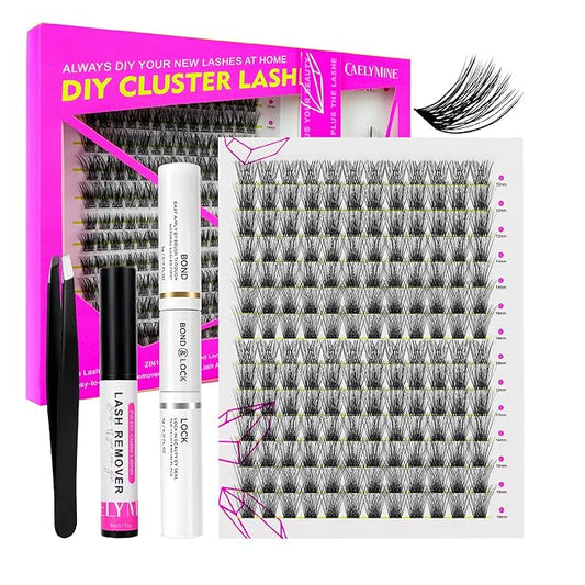 Lash Cluster Kit DIY Lash Extension Kit with 168pcs D Curl Cluster Lashes Super Soft Lashes Natural Look, Lash Bond and Seal, Lash Remover, Applicator, 10-16mm C03