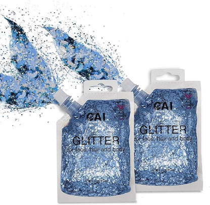 Hair Glitter Gel; Body Glitter & Face Glitter for Women/Kids(2 Pk Blue/Blue) Chunky Iridescent Holograph Stars & Moon, 6 oz | Cosmetic-Grade Makeup, Apply Without Glue, Easy to Take Off & Clean