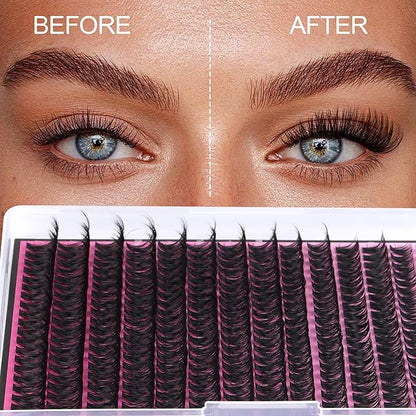 FANXITON Lash Clusters 280 Pcs Wispy Lash Clusters D 8-18 MM Mix Volume Thick Eyelash Clusters 50D Long Individual Eyelash DIY Lash Extensions at Home(50D)