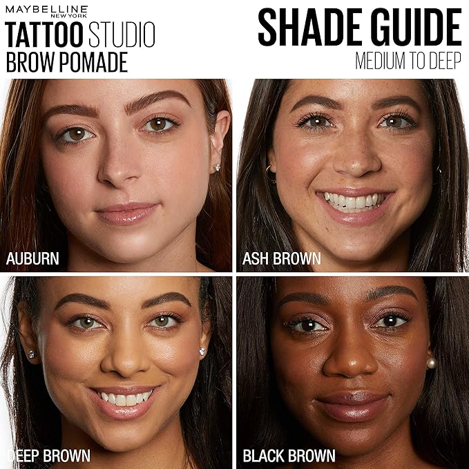 Maybelline TattooStudio Brow Pomade Long Lasting, Buildable, Eyebrow Makeup, Black Brown, 1 Count