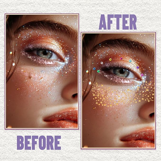 Glitter Freckles Face Tattoo - Gold Face Glitter Makeup Speckles - Face Glitter Speckles Patches - Waterproof Sparkle Freckles for Women - Face Gems and Pearls for Makeup - 12 Count (Gold)