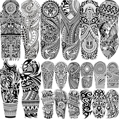 20 Sheets Maori Full Arm Sleeve Temporary Tattoos For Men Women Thigh, Fake Tattoo Sleeve For Adults, Tribal Indian Long Lasting Halloween Black Turtle Maori Tattoo Stickers Faith Belief Totem Armband