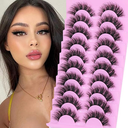 TNFVLONEINS Wispy Lashes Natural Look Eye Lashes Mink 10 Pairs False Eyelashes Pack 4D Volume Strip Fake Eyelashes Like Lash Extension(12-16mm)