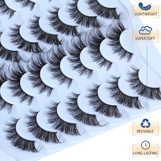 Manga Lashes Wispy False Eyelashes Cat Eye Lashes Natural Look 14 Pairs Fox Eye Mink Lashes 5D Volume Fake Eyelashes Pack by TNFVLONEINS