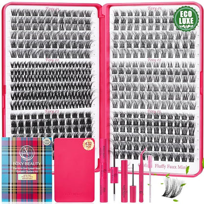 FOXY BEAUTY Lash Clusters Kit - Lash Clusters Eyelash Clusters Kit Lash Extension Kit Eyelash Clusters 0.05D Fluffy Eyelash Clusters Biodegradable Lightweight Eyelashes Kit Lash Kit with Bond and Seal