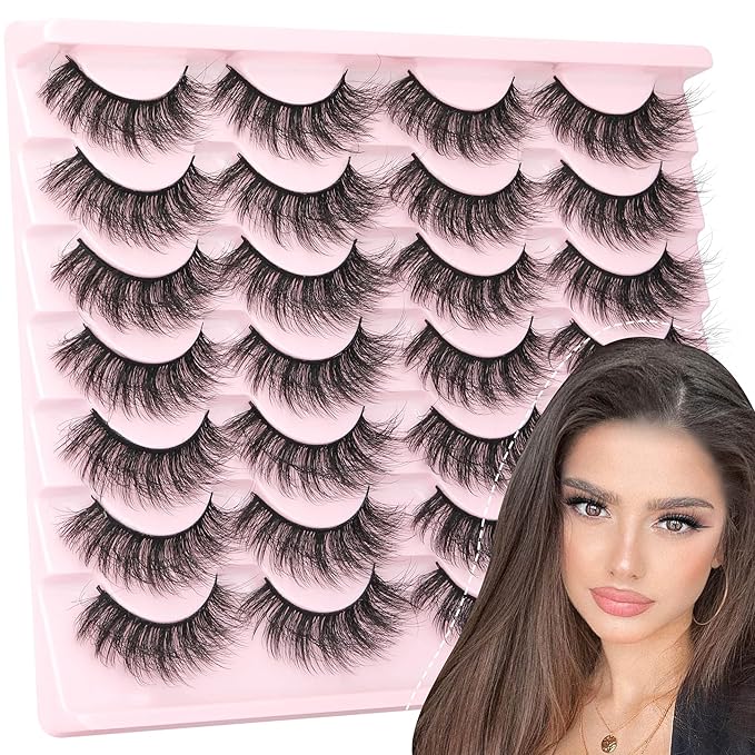 Wispy False Eyelashes Cat Eye Lashes Natural Look Mink Lashes 16mm Strip Eyelashes Pack Wholesale 14 Pairs 4D Volume Multipack by TNFVLONEINS